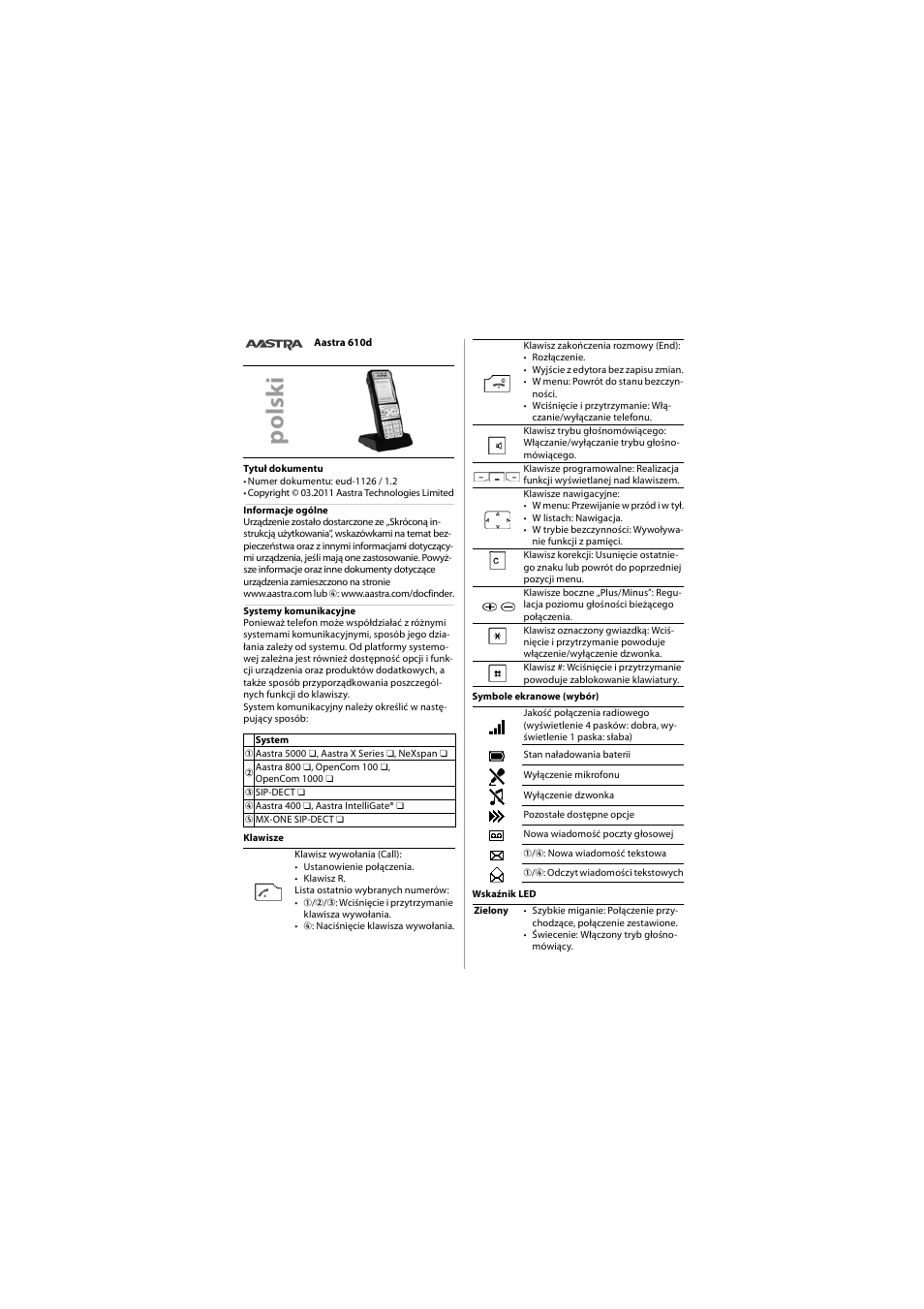 Polski | AASTRA 610d for Aastra 400 Quick User Guide User Manual | Page 26 / 30