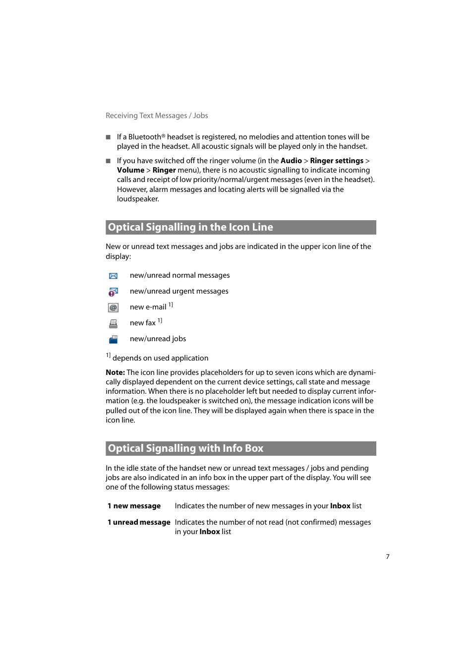 Optical signalling in the icon line, Optical signalling with info box | AASTRA 600d Messaging & Alerting SIP-DECT User Manual EN User Manual | Page 11 / 36