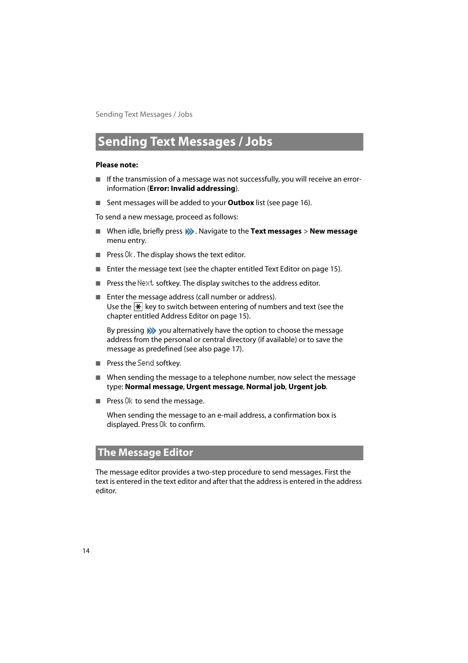 Sending text messages / jobs, The message editor | AASTRA 600d Messaging & Alerting SIP-DECT User Manual EN User Manual | Page 18 / 36