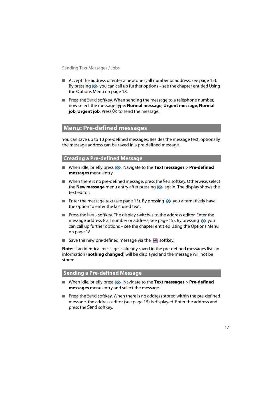 Menu: pre-defined messages, Creating a pre-defined message, Sending a pre-defined message | AASTRA 600d Messaging & Alerting SIP-DECT User Manual EN User Manual | Page 21 / 36