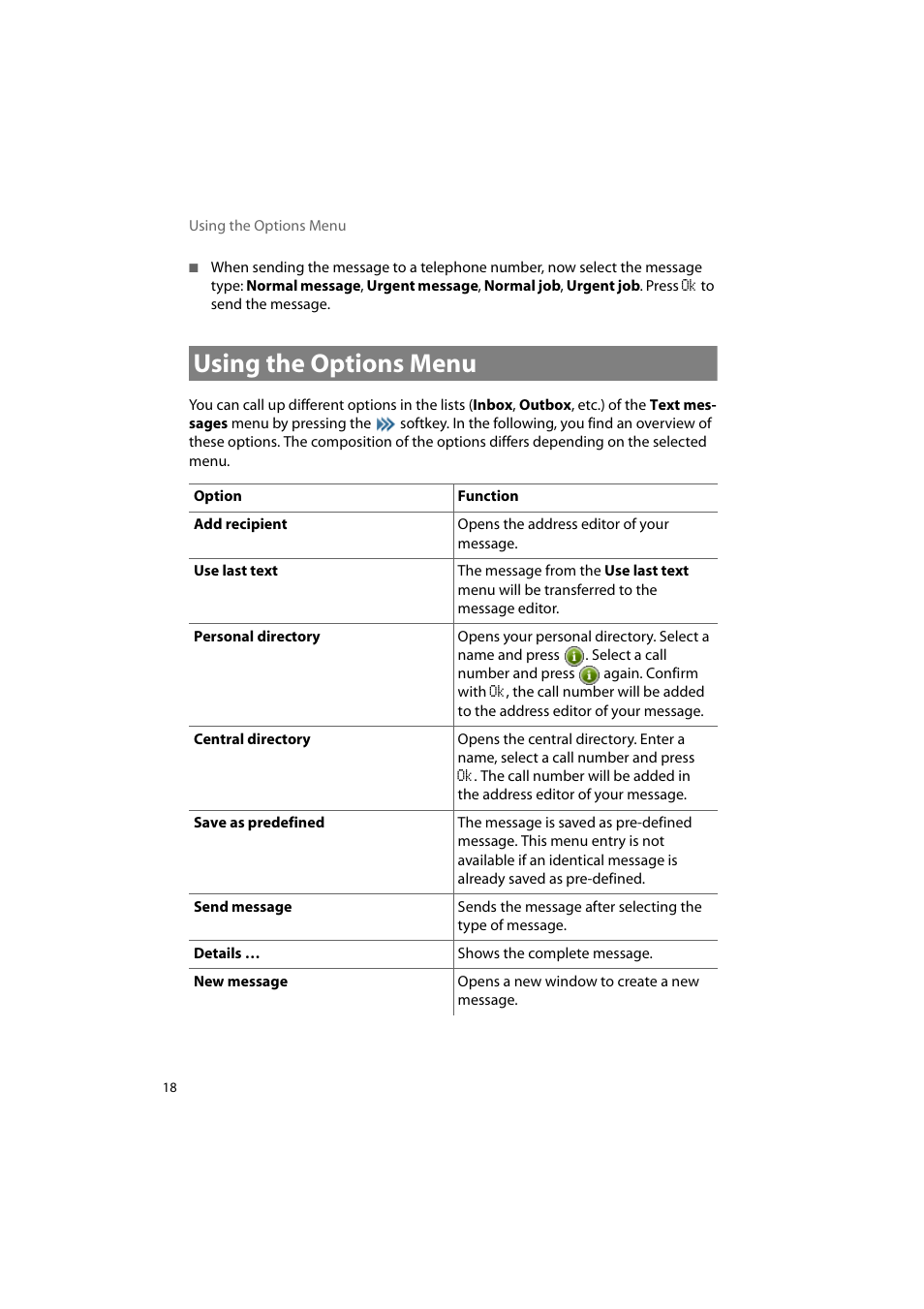 Using the options menu, R entitled using | AASTRA 600d Messaging & Alerting SIP-DECT User Manual EN User Manual | Page 22 / 36