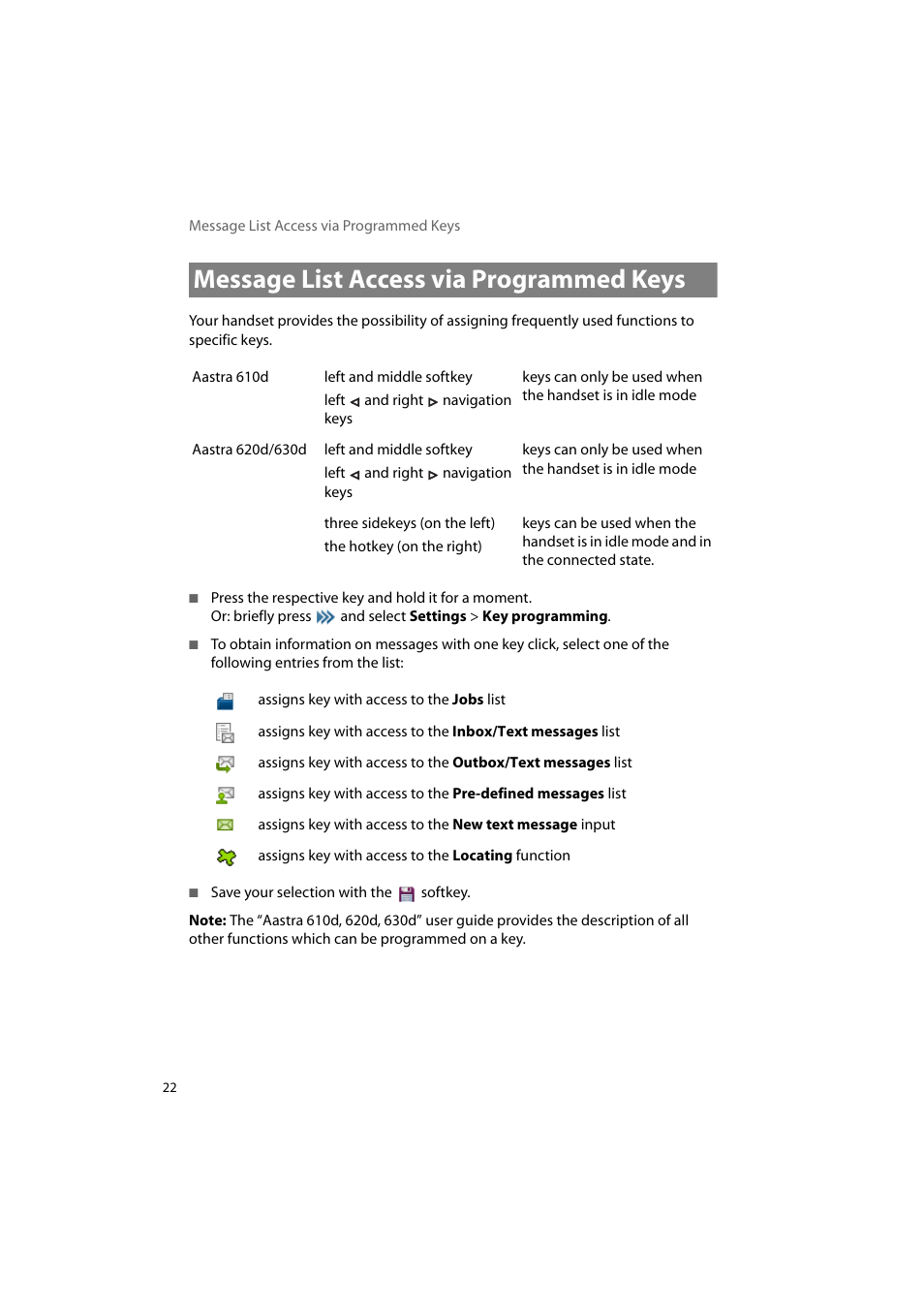 Message list access via programmed keys | AASTRA 600d Messaging & Alerting SIP-DECT User Manual EN User Manual | Page 26 / 36