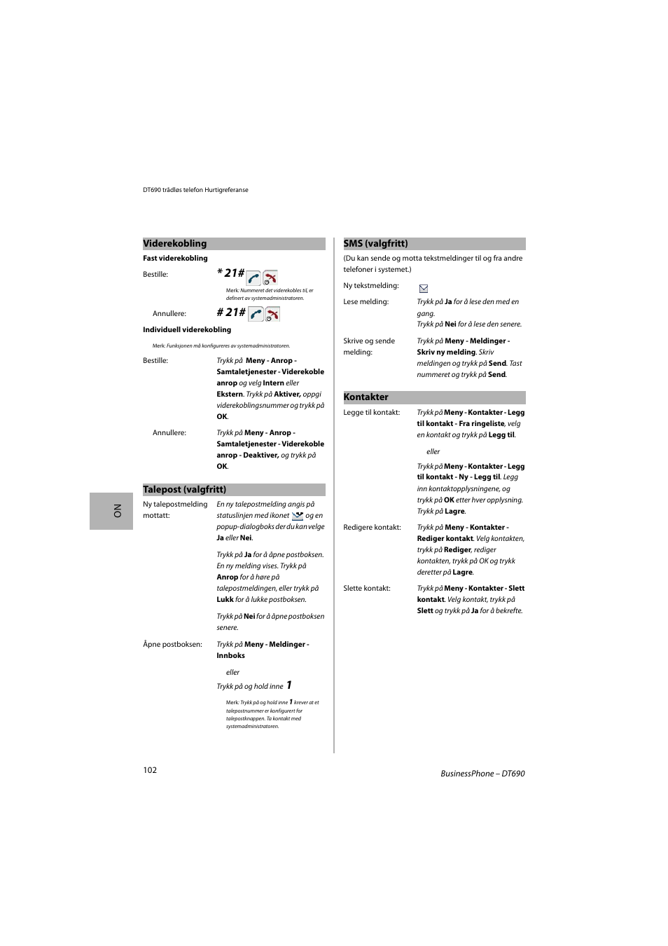 AASTRA DT690 for BusinessPhone Quick Reference Guide User Manual | Page 102 / 176