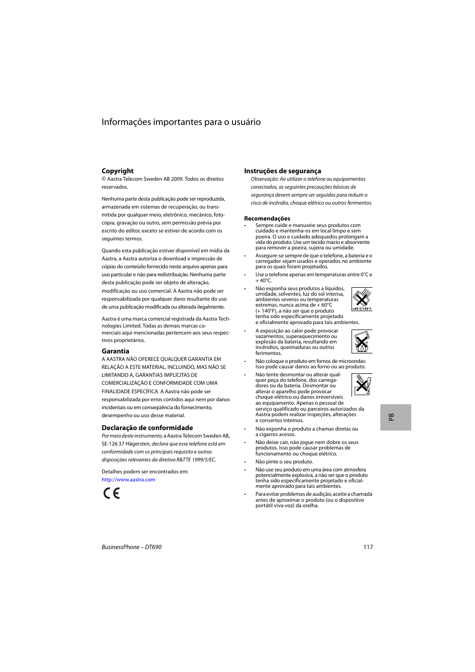 Português do brasil, Informações importantes para o usuário | AASTRA DT690 for BusinessPhone Quick Reference Guide User Manual | Page 117 / 176