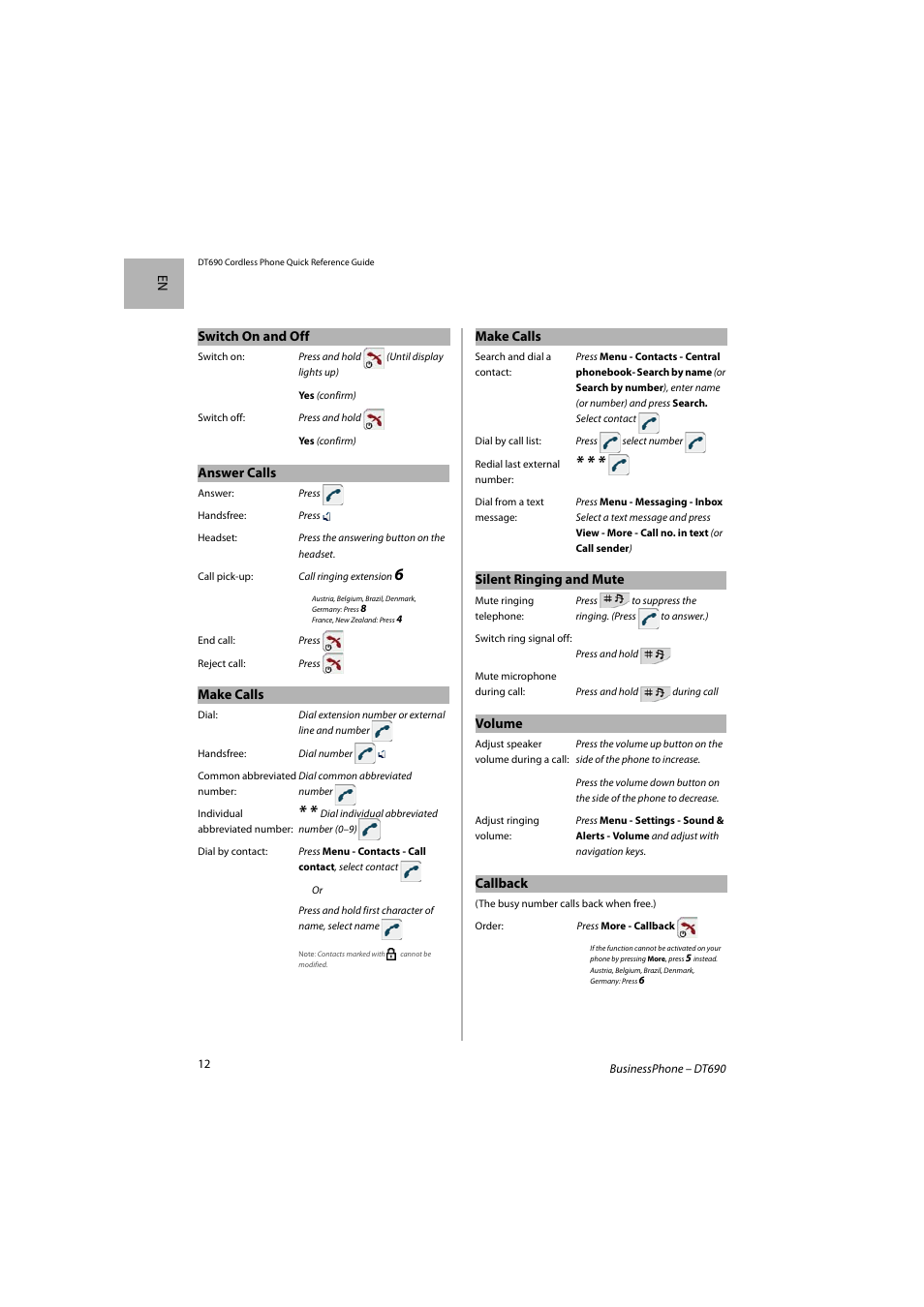 AASTRA DT690 for BusinessPhone Quick Reference Guide User Manual | Page 12 / 176