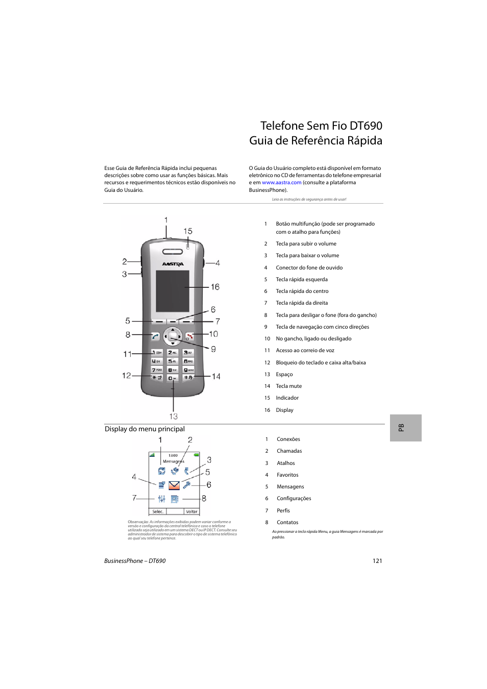 Telefone sem fio dt690 guia de referência rápida | AASTRA DT690 for BusinessPhone Quick Reference Guide User Manual | Page 121 / 176