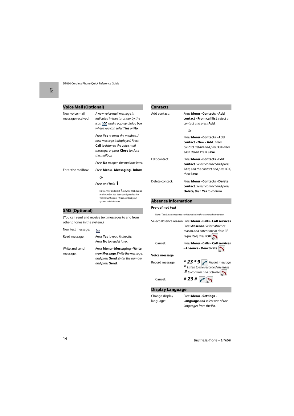 AASTRA DT690 for BusinessPhone Quick Reference Guide User Manual | Page 14 / 176