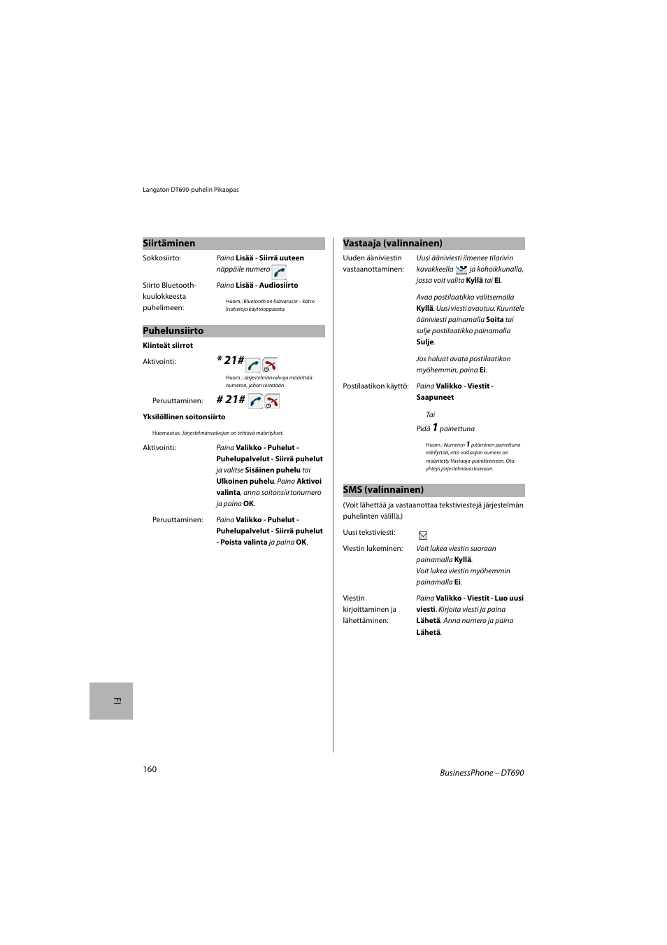 AASTRA DT690 for BusinessPhone Quick Reference Guide User Manual | Page 160 / 176