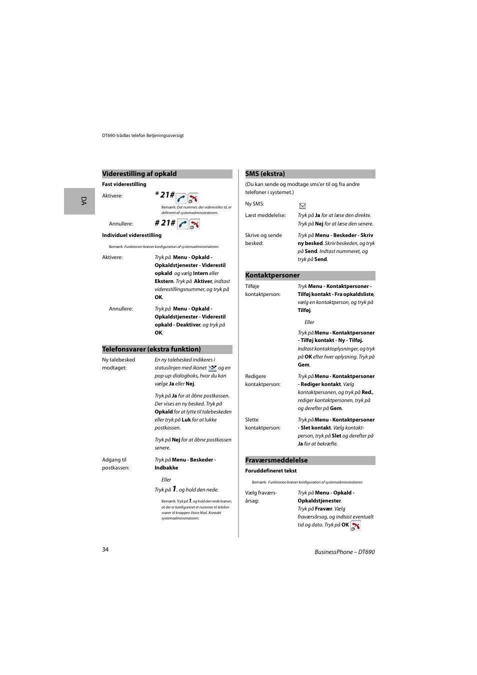 AASTRA DT690 for BusinessPhone Quick Reference Guide User Manual | Page 34 / 176