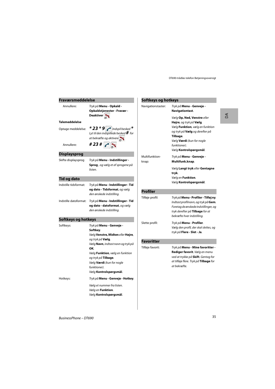 AASTRA DT690 for BusinessPhone Quick Reference Guide User Manual | Page 35 / 176