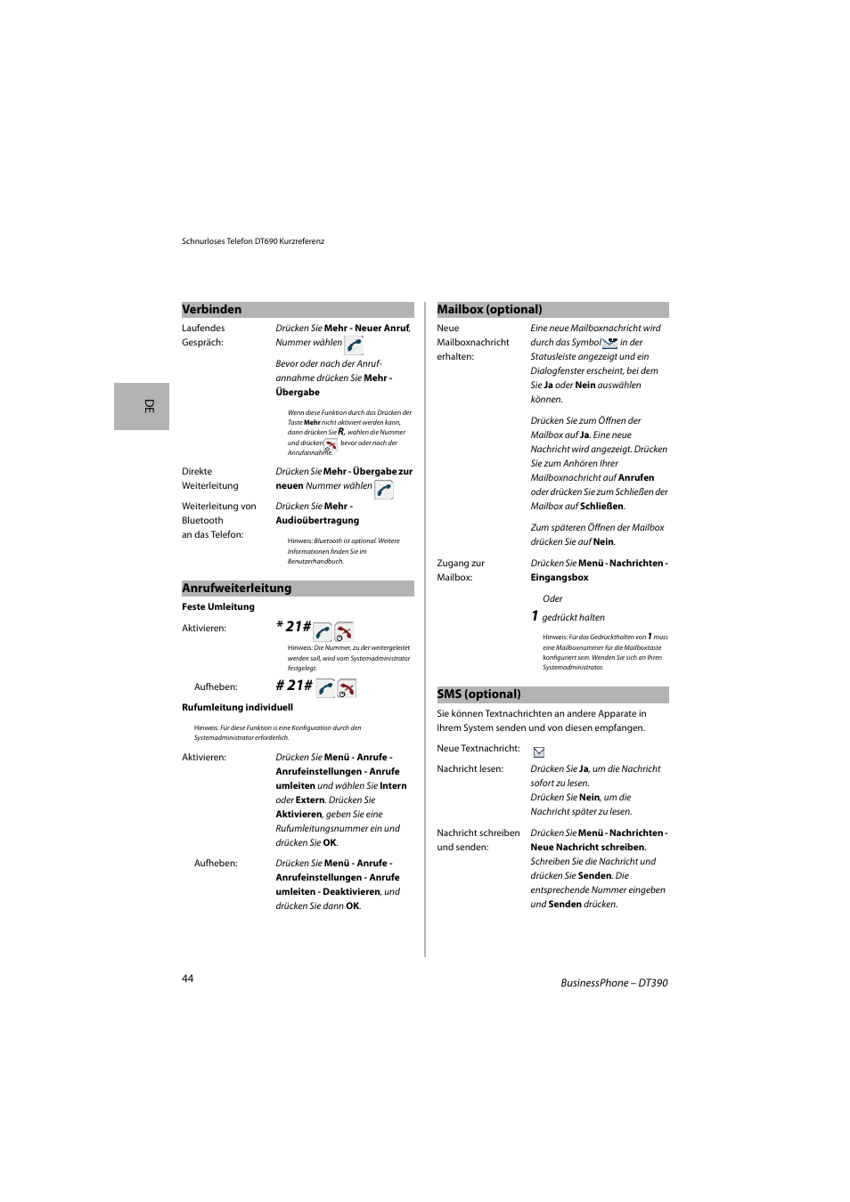 AASTRA DT690 for BusinessPhone Quick Reference Guide User Manual | Page 44 / 176