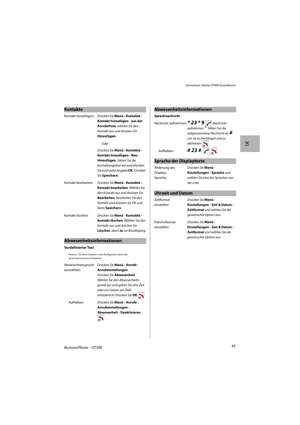 AASTRA DT690 for BusinessPhone Quick Reference Guide User Manual | Page 45 / 176