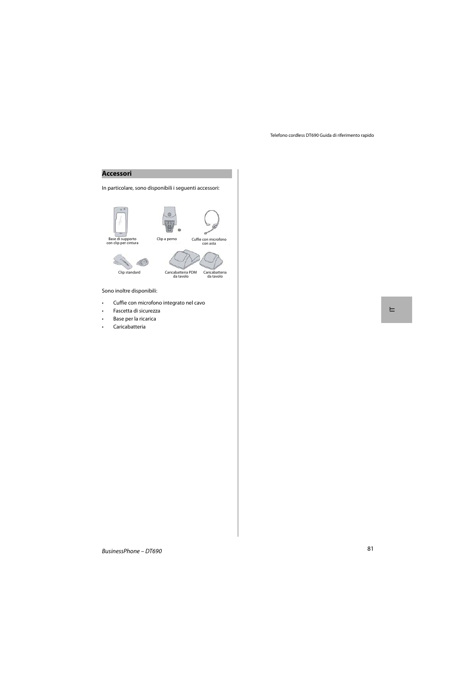 It accessori | AASTRA DT690 for BusinessPhone Quick Reference Guide User Manual | Page 81 / 176