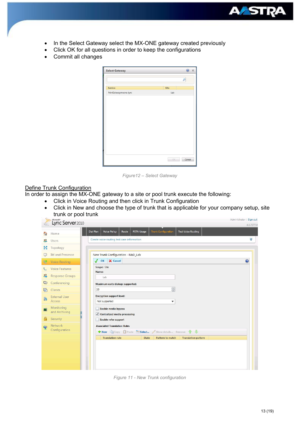 AASTRA MX-ONE_A700_MS Lync 2010 Quick Setup Guide User Manual | Page 13 / 19
