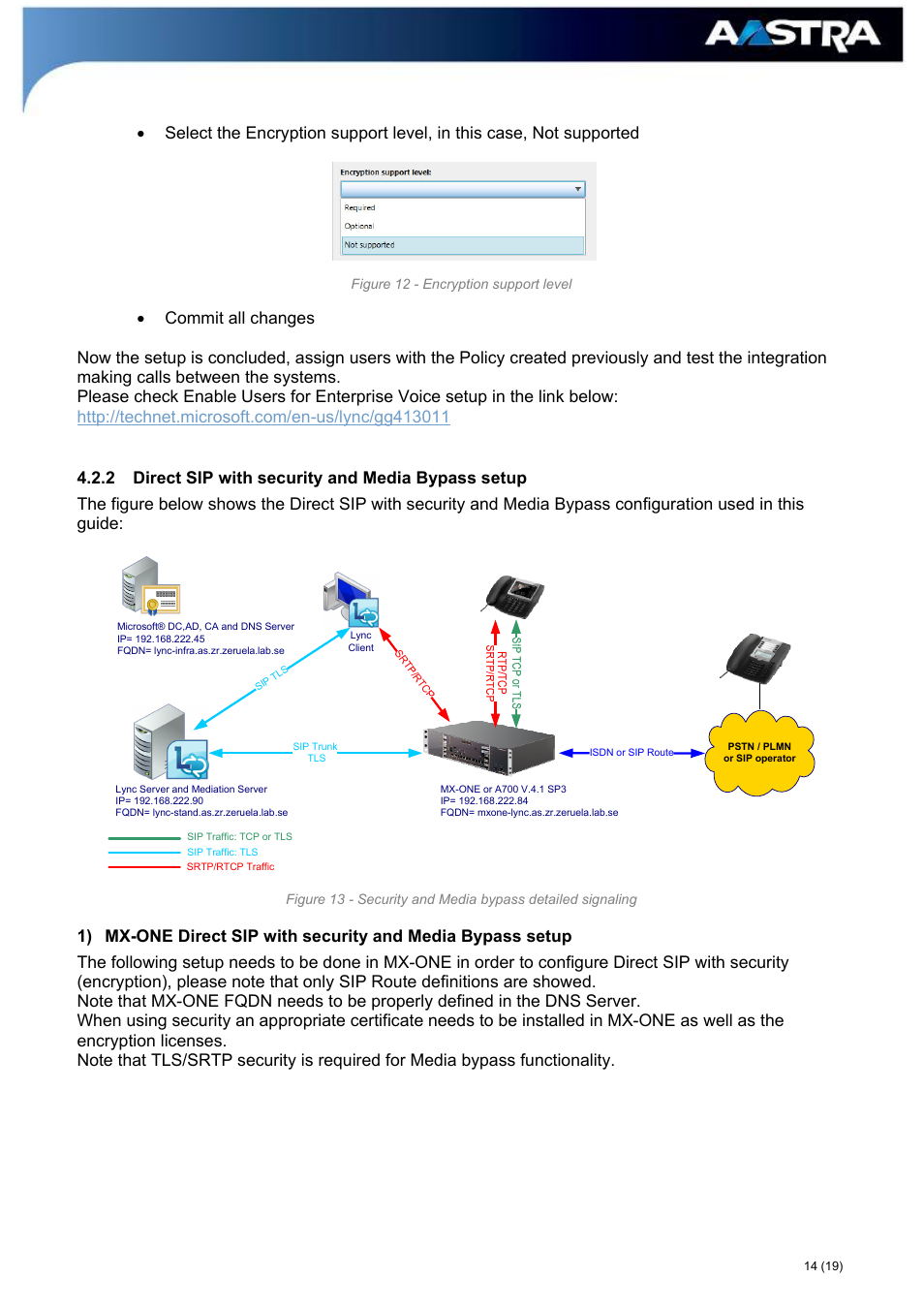 2 direct sip with security and media bypass setup, Direct sip with security and media bypass setup | AASTRA MX-ONE_A700_MS Lync 2010 Quick Setup Guide User Manual | Page 14 / 19