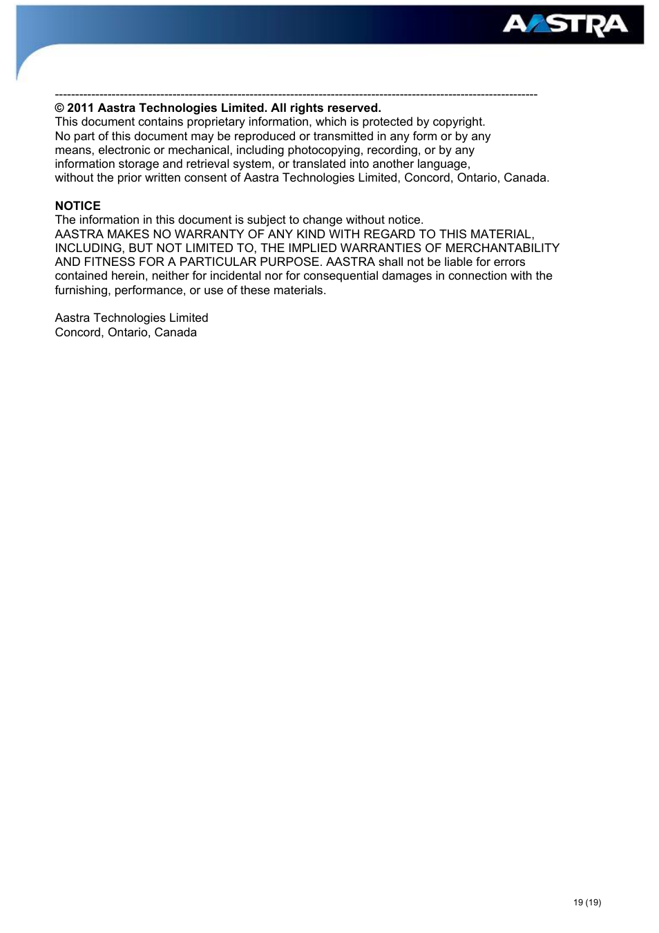 AASTRA MX-ONE_A700_MS Lync 2010 Quick Setup Guide User Manual | Page 19 / 19