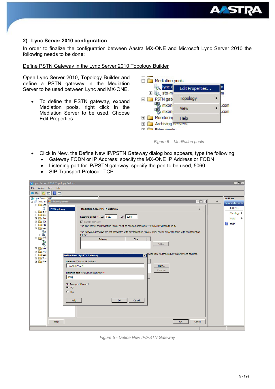 2) lync server 2010 configuration | AASTRA MX-ONE_A700_MS Lync 2010 Quick Setup Guide User Manual | Page 9 / 19