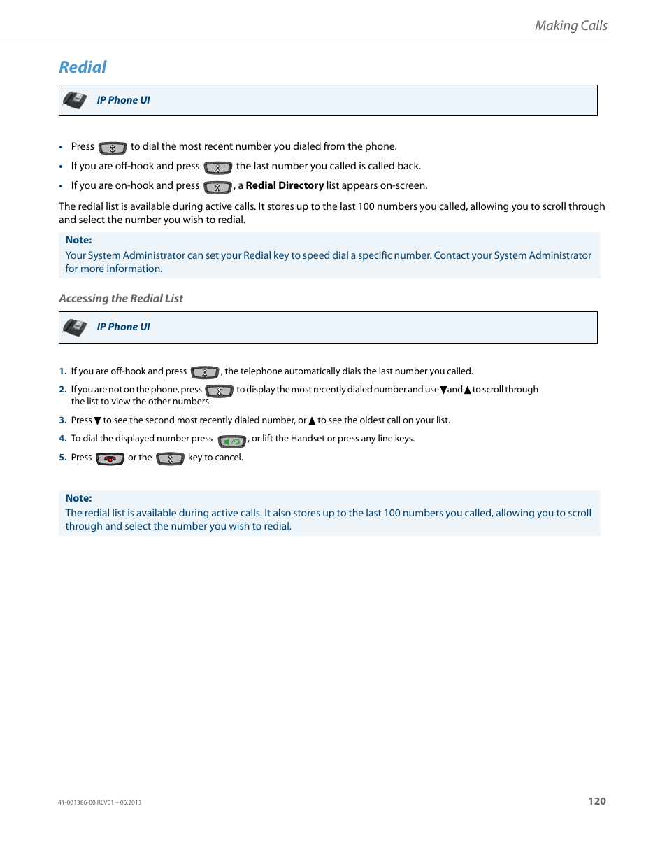 Redial, Accessing the redial list, Making calls | AASTRA 6755i User Guide EN User Manual | Page 127 / 221