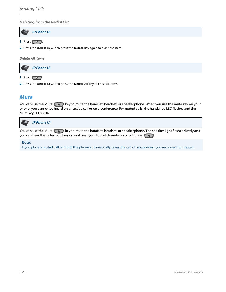 Deleting from the redial list, Mute, Making calls | AASTRA 6755i User Guide EN User Manual | Page 128 / 221