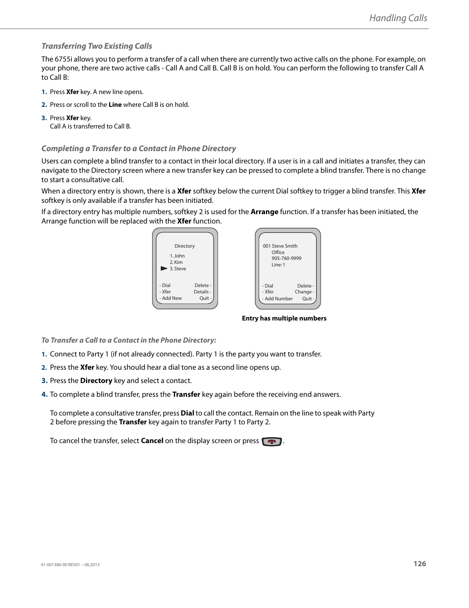 Transferring two existing calls, Handling calls | AASTRA 6755i User Guide EN User Manual | Page 133 / 221