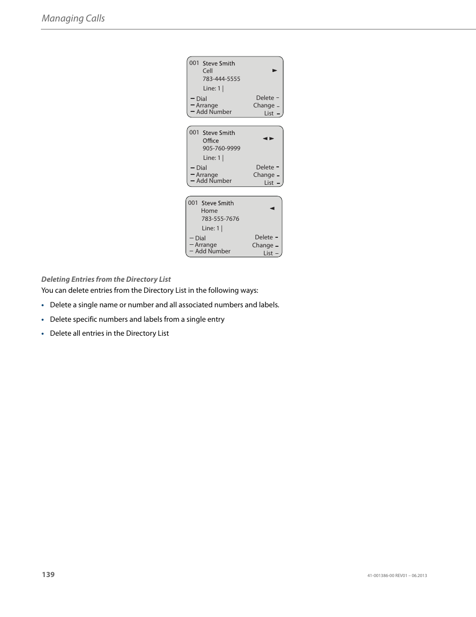 Deleting entries from the directory list, Managing calls | AASTRA 6755i User Guide EN User Manual | Page 146 / 221
