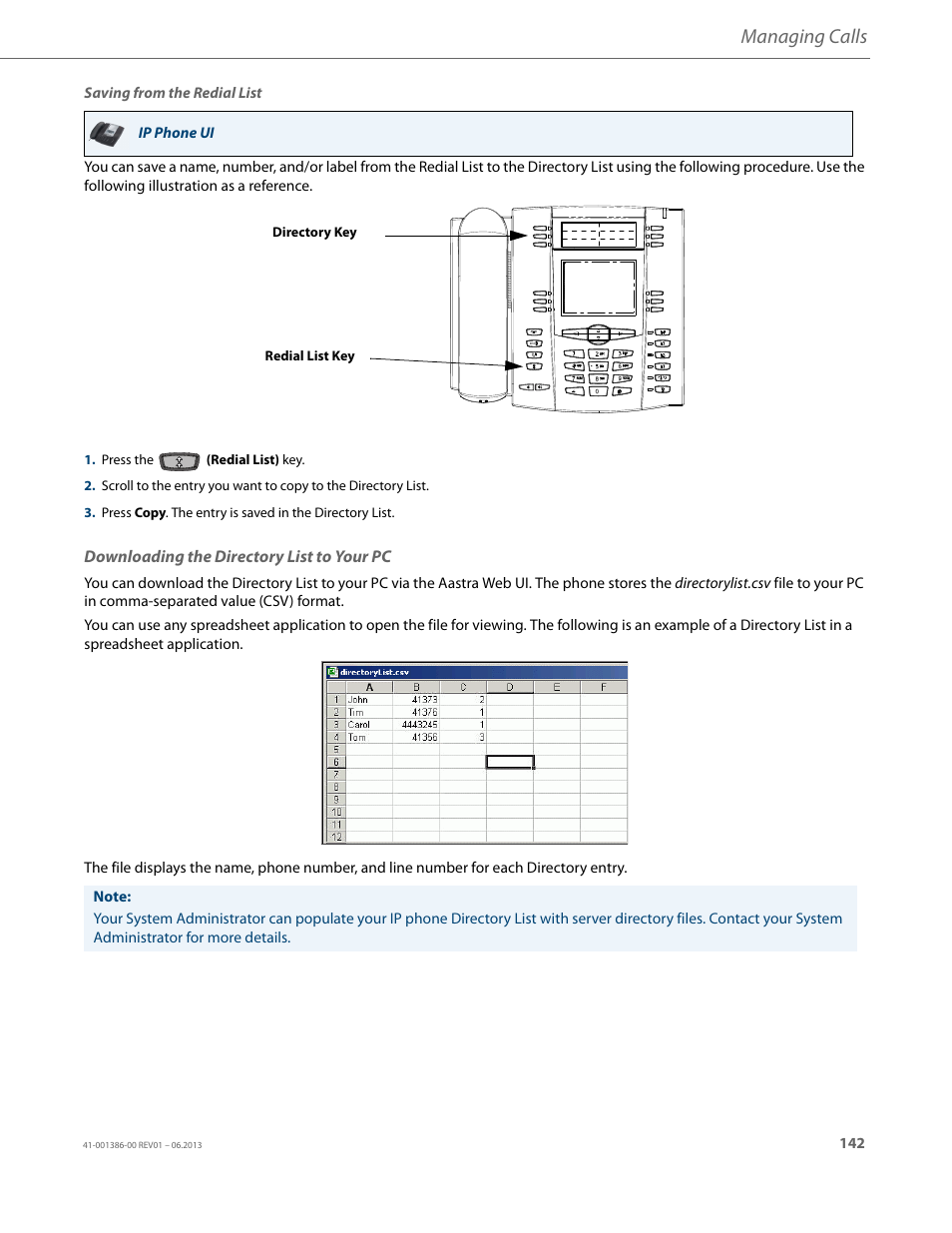 Downloading the directory list to your pc, Managing calls | AASTRA 6755i User Guide EN User Manual | Page 149 / 221