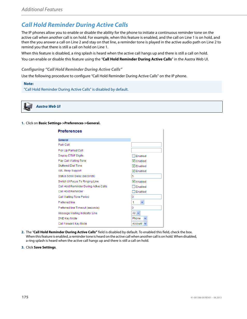 Call hold reminder during active calls, Additional features | AASTRA 6755i User Guide EN User Manual | Page 182 / 221