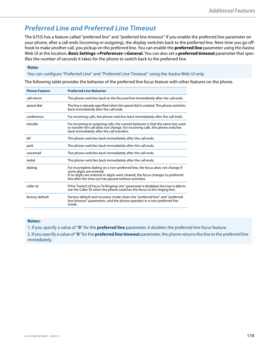 Preferred line and preferred line timeout, Additional features | AASTRA 6755i User Guide EN User Manual | Page 185 / 221