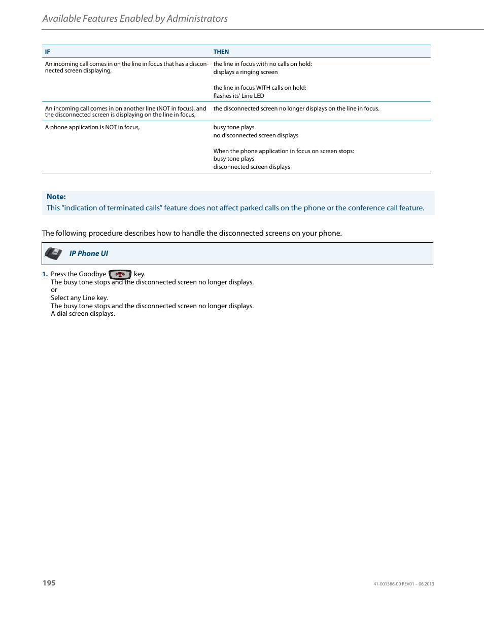 Available features enabled by administrators | AASTRA 6755i User Guide EN User Manual | Page 202 / 221