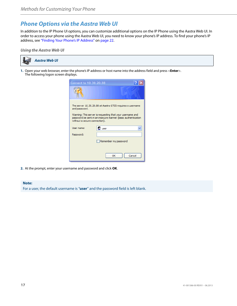 Phone options via the aastra web ui, Using the aastra web ui, Methods for customizing your phone | AASTRA 6755i User Guide EN User Manual | Page 24 / 221