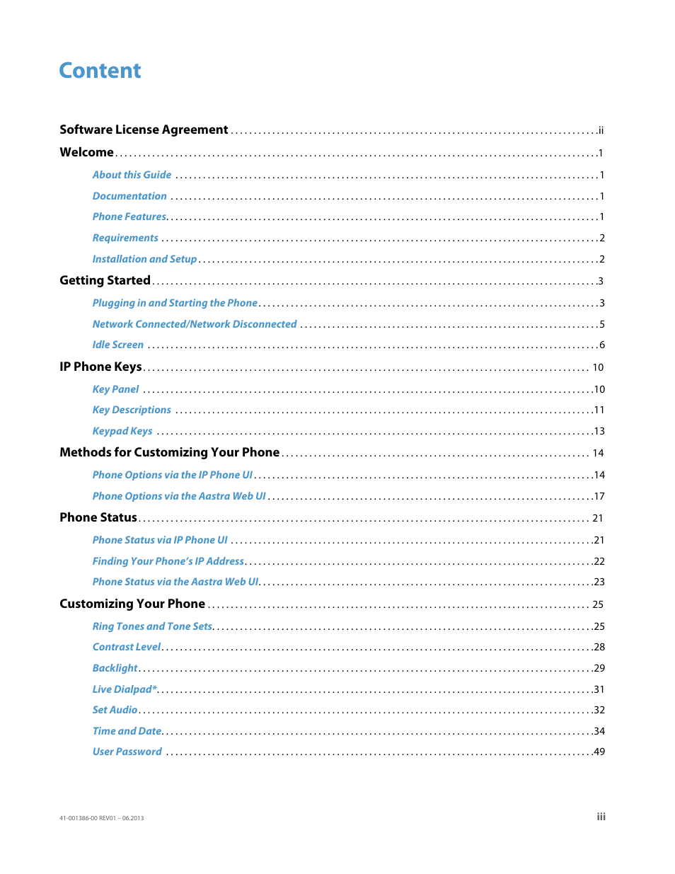 Content | AASTRA 6755i User Guide EN User Manual | Page 3 / 221