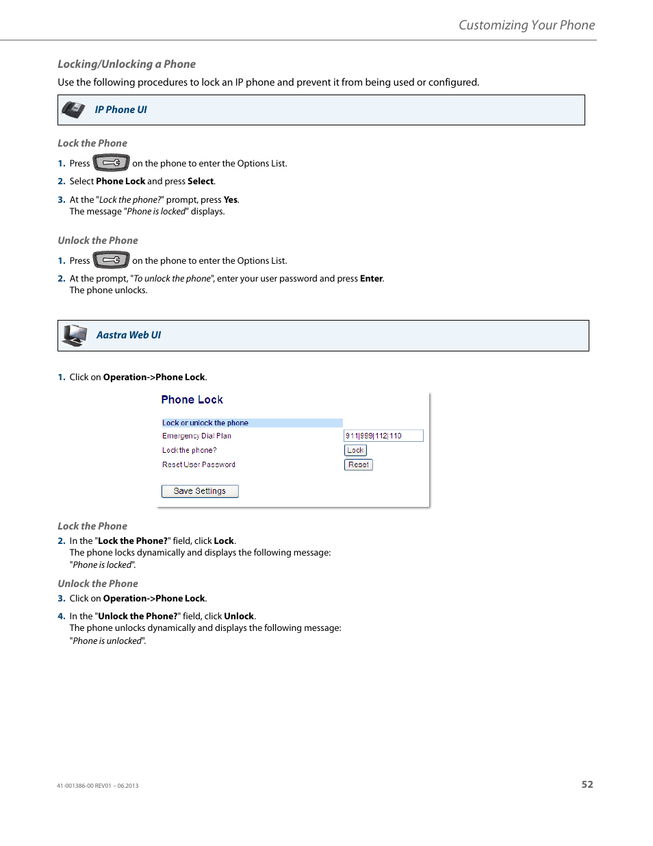 Locking/unlocking a phone, Customizing your phone | AASTRA 6755i User Guide EN User Manual | Page 59 / 221
