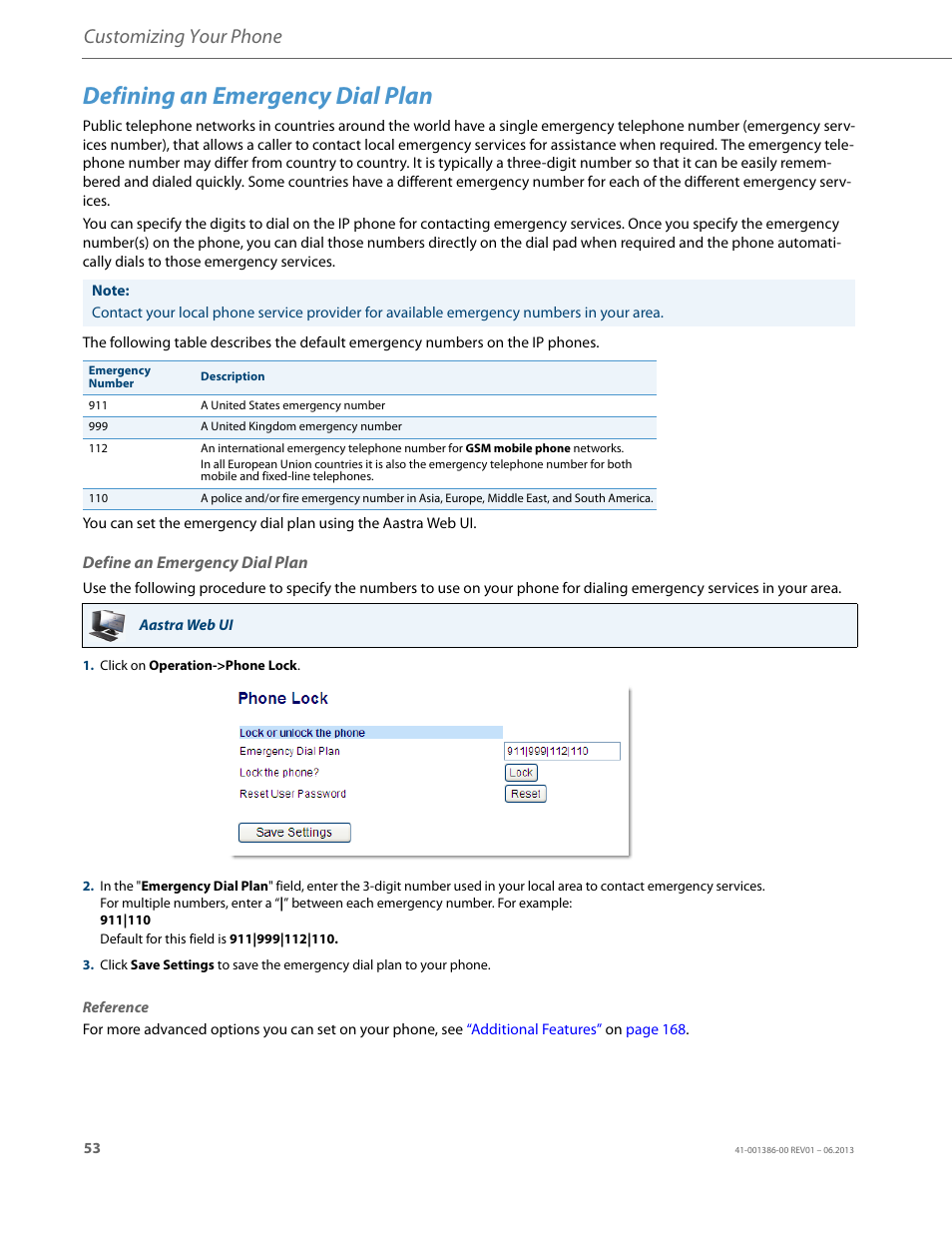 Defining an emergency dial plan, Define an emergency dial plan, Customizing your phone | AASTRA 6755i User Guide EN User Manual | Page 60 / 221