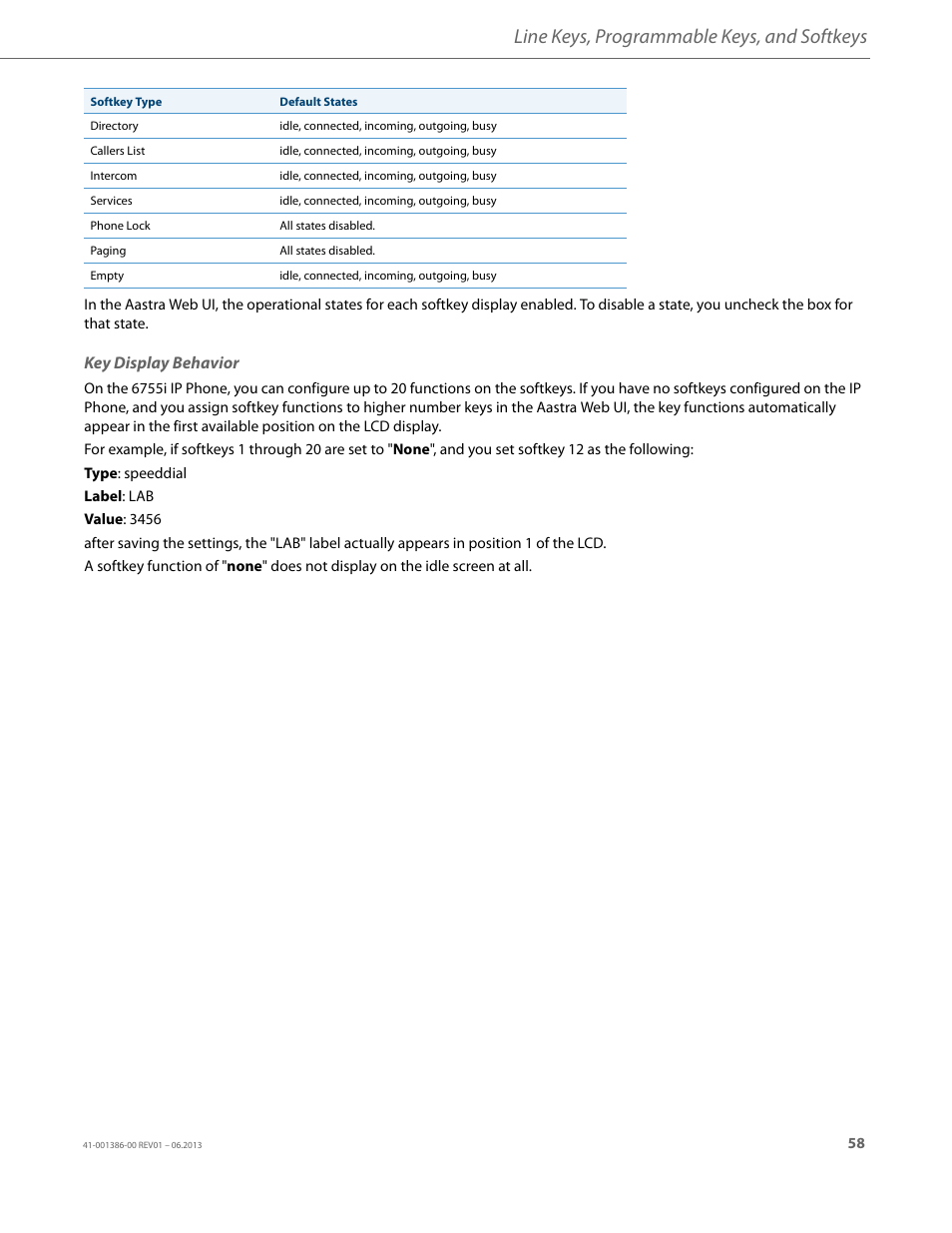 Key display behavior, Line keys, programmable keys, and softkeys | AASTRA 6755i User Guide EN User Manual | Page 65 / 221