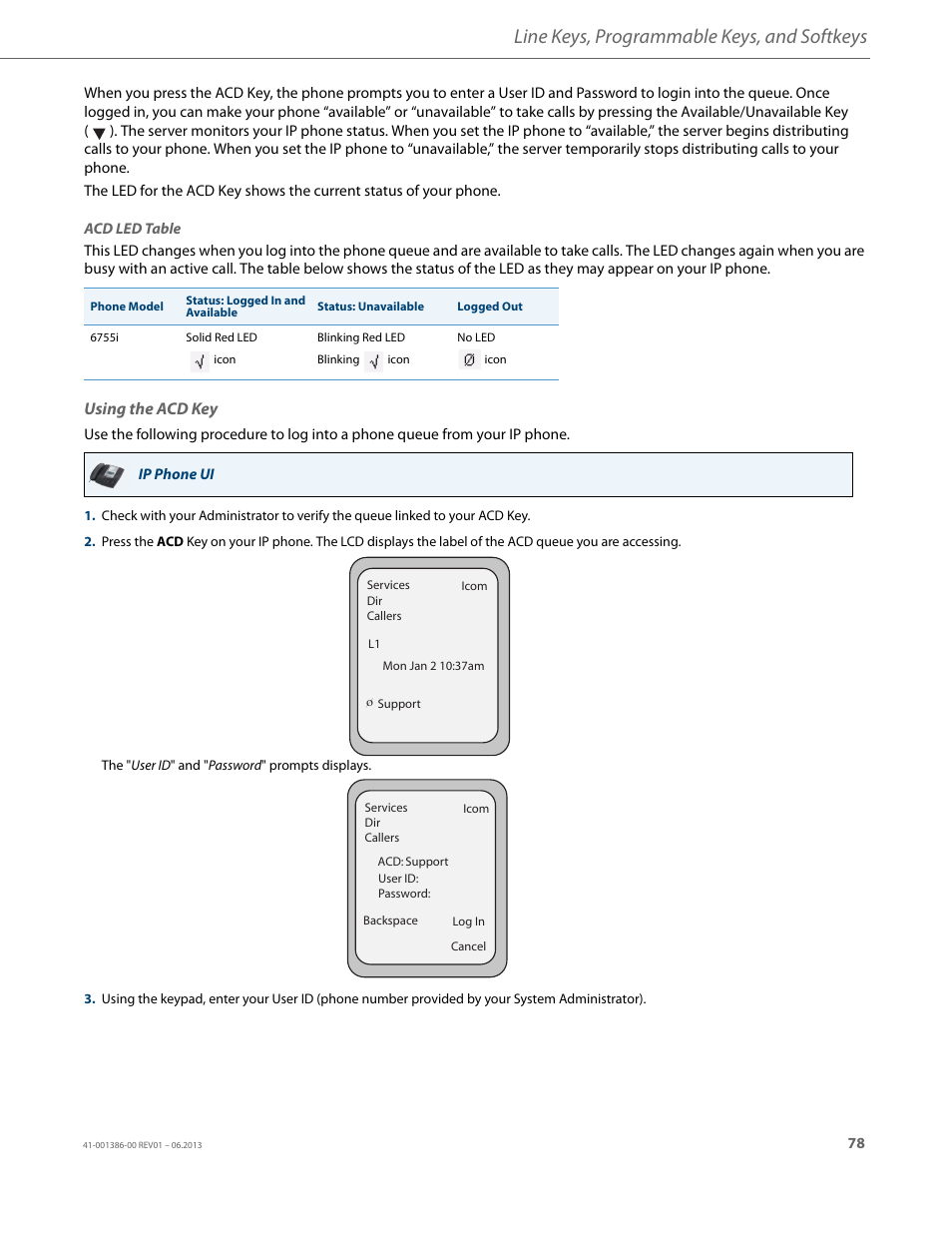 Using the acd key, Line keys, programmable keys, and softkeys | AASTRA 6755i User Guide EN User Manual | Page 85 / 221