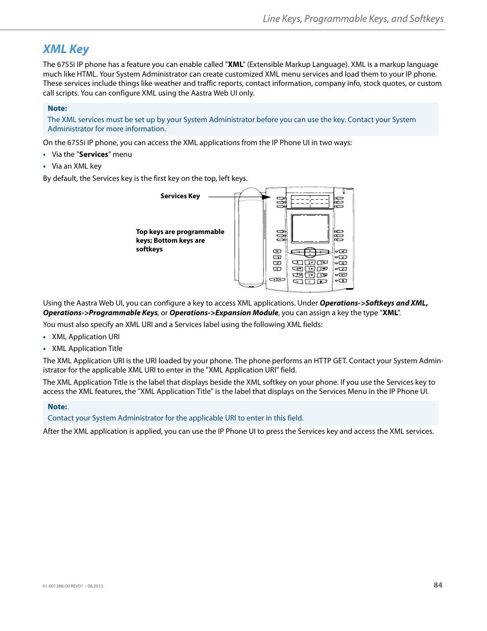 Xml key, Line keys, programmable keys, and softkeys | AASTRA 6755i User Guide EN User Manual | Page 91 / 221