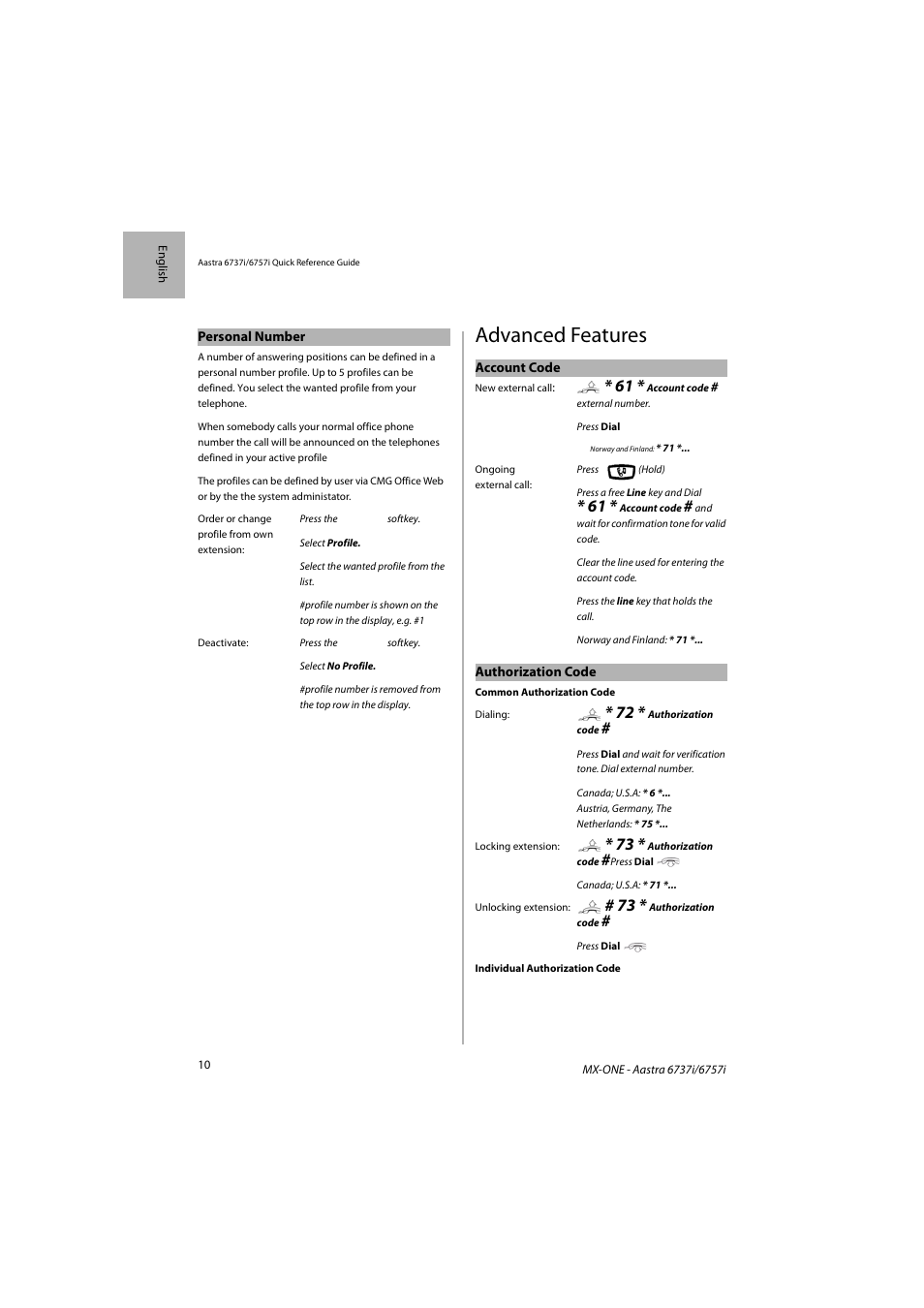 Advanced features | AASTRA 6757i SIP Phone for MX-ONE Quick Reference Guide EN User Manual | Page 10 / 19