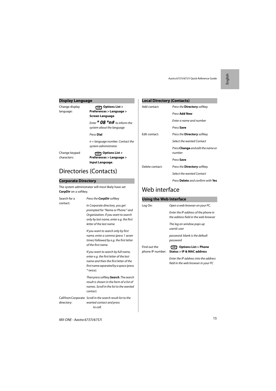 Directories (contacts), Web interface, 08 *n | AASTRA 6757i SIP Phone for MX-ONE Quick Reference Guide EN User Manual | Page 15 / 19