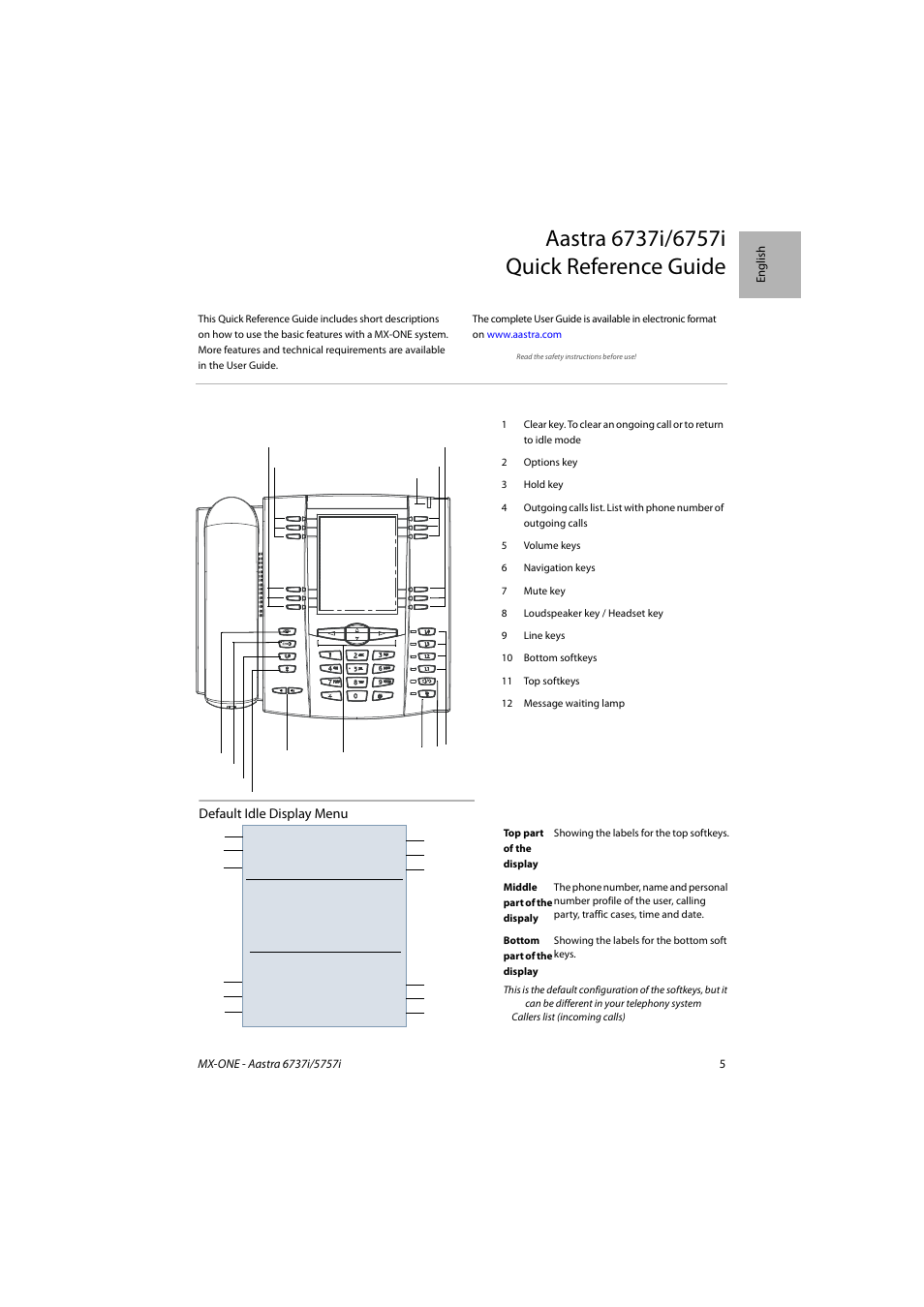 AASTRA 6757i SIP Phone for MX-ONE Quick Reference Guide EN User Manual | Page 5 / 19
