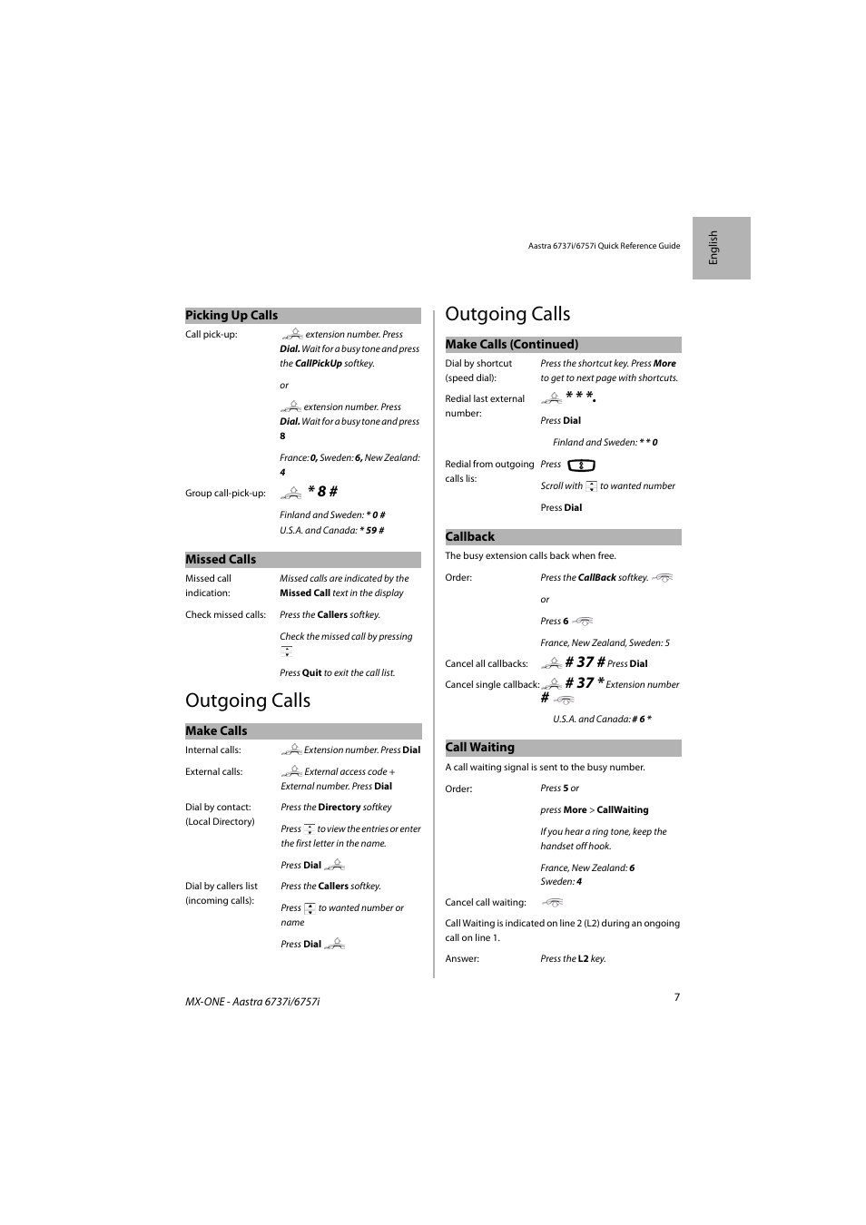 Outgoing calls | AASTRA 6757i SIP Phone for MX-ONE Quick Reference Guide EN User Manual | Page 7 / 19