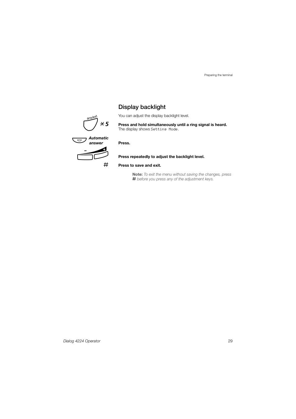 Display backlight, Ê *5 | AASTRA 4224 Operator for MX-ONE User Guide User Manual | Page 29 / 100