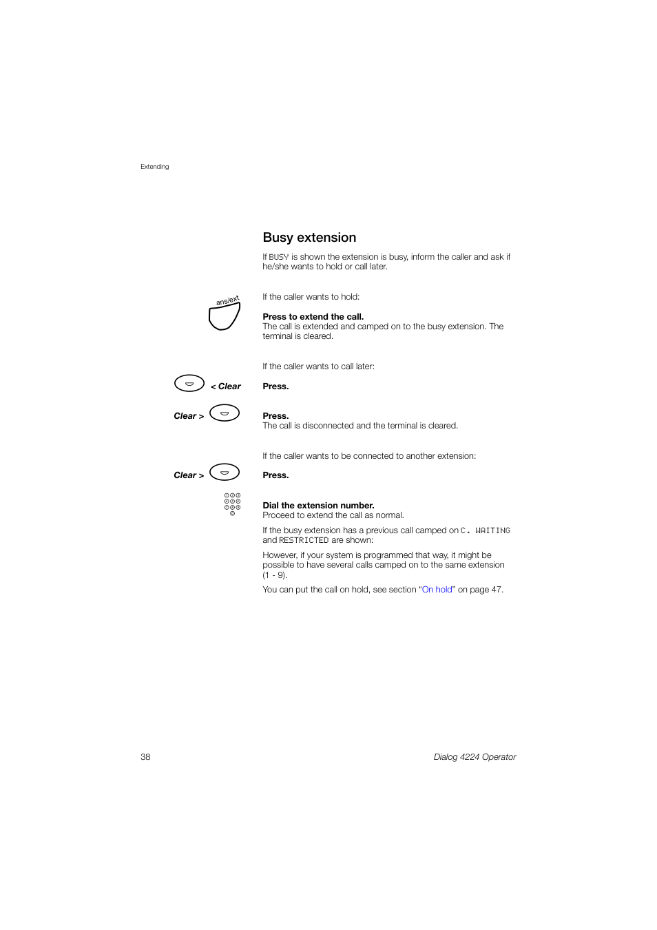 Busy extension | AASTRA 4224 Operator for MX-ONE User Guide User Manual | Page 38 / 100