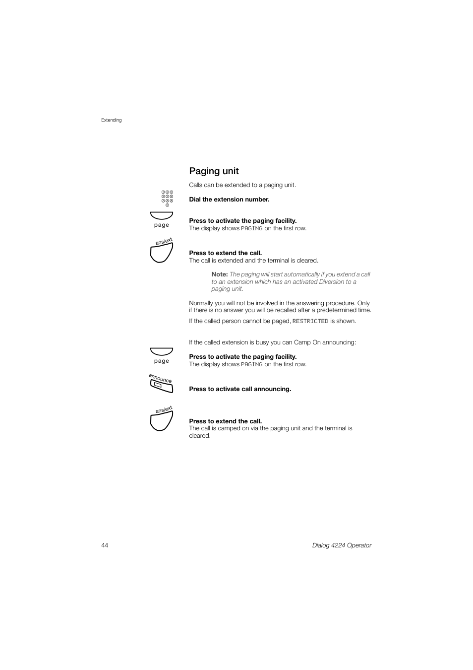 Paging unit, Ions | AASTRA 4224 Operator for MX-ONE User Guide User Manual | Page 44 / 100
