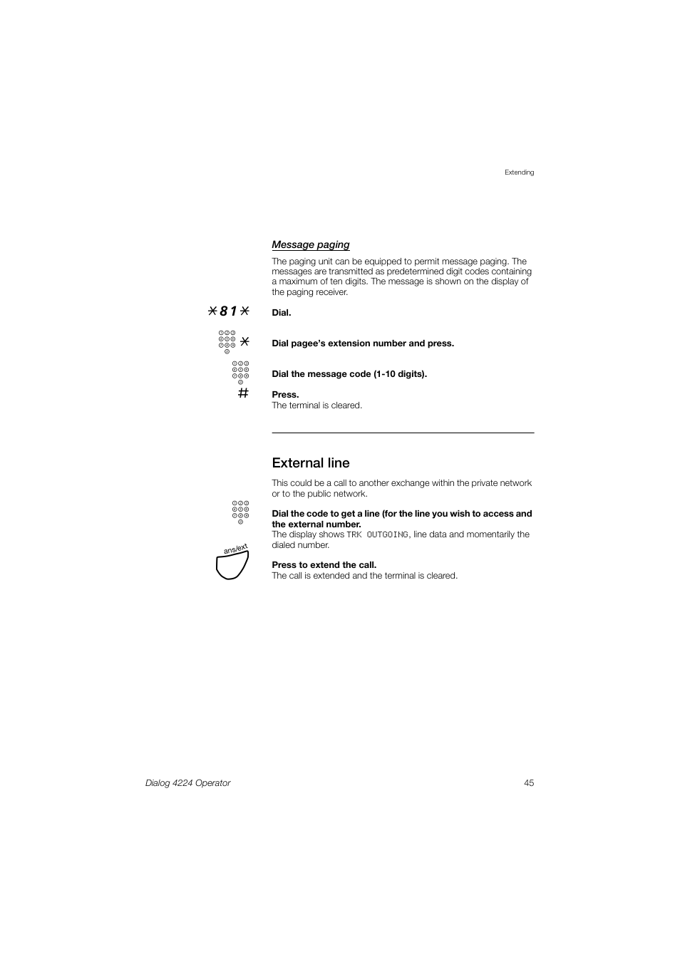 External line | AASTRA 4224 Operator for MX-ONE User Guide User Manual | Page 45 / 100
