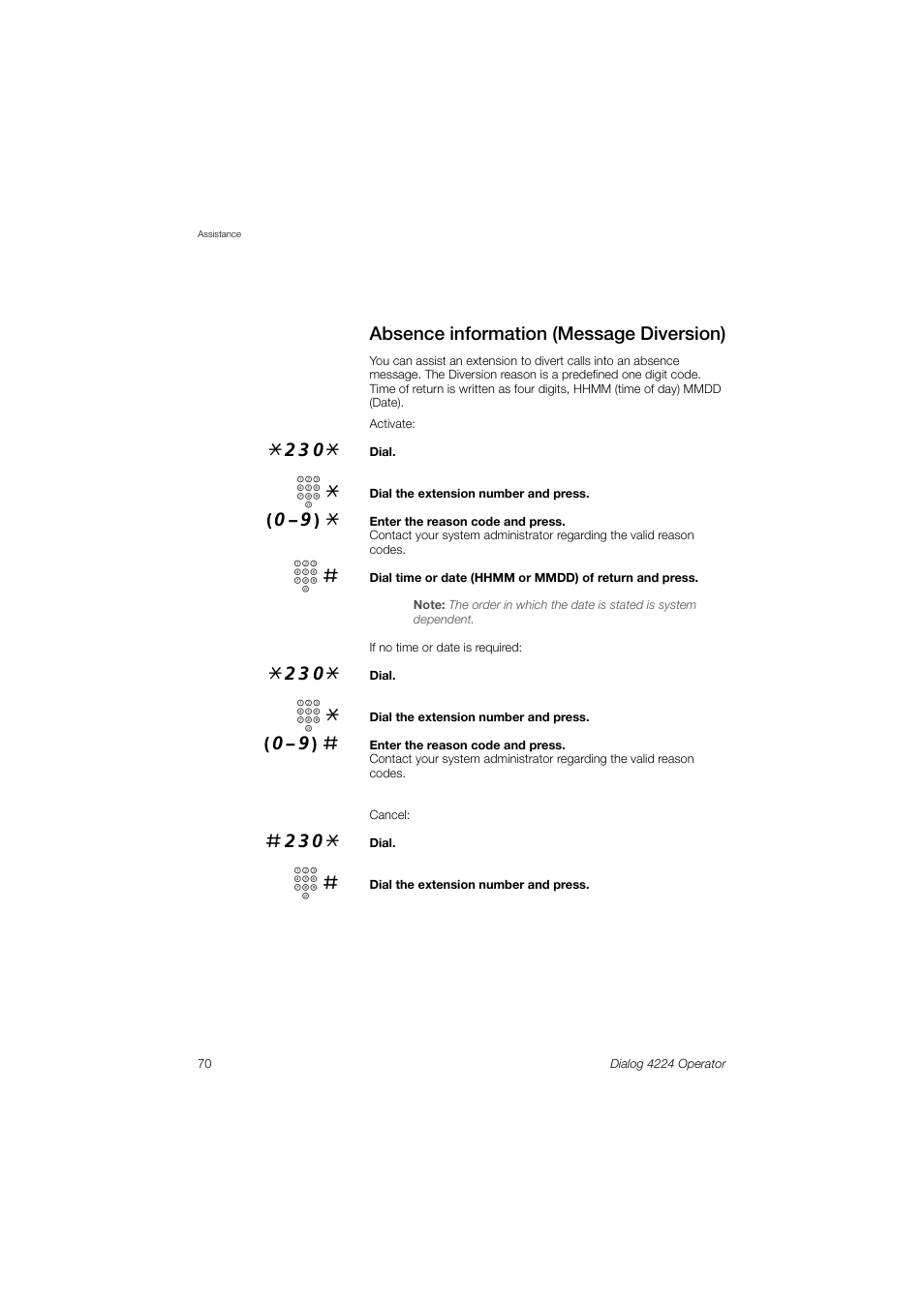 Absence information (message diversion) | AASTRA 4224 Operator for MX-ONE User Guide User Manual | Page 70 / 100