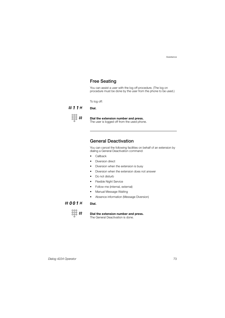 Free seating, General deactivation | AASTRA 4224 Operator for MX-ONE User Guide User Manual | Page 73 / 100
