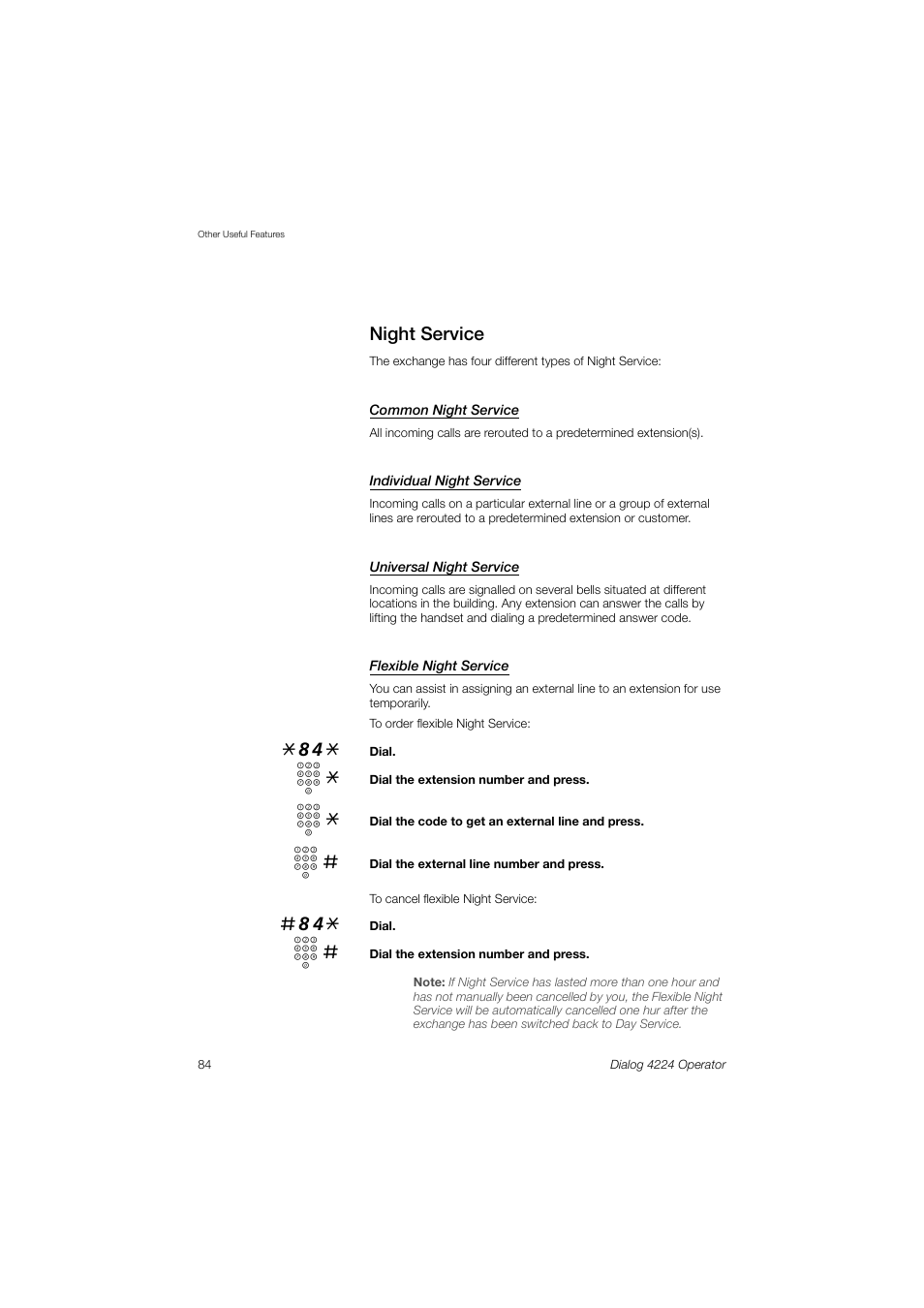 Night service | AASTRA 4224 Operator for MX-ONE User Guide User Manual | Page 84 / 100