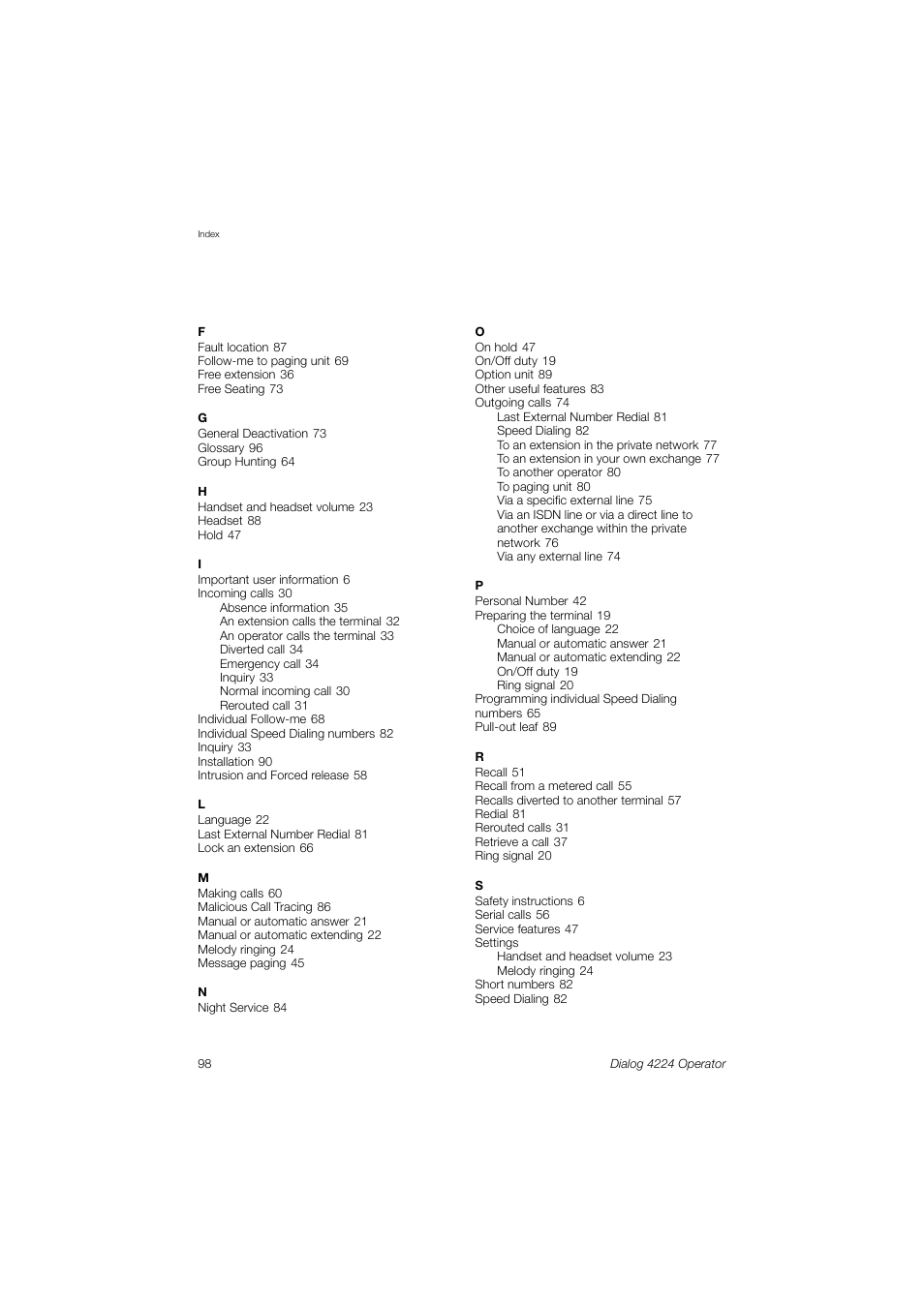 AASTRA 4224 Operator for MX-ONE User Guide User Manual | Page 98 / 100