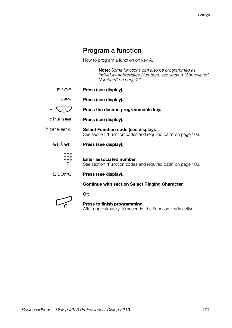 Program a function | AASTRA 4223 Professional for BusinessPhone User Guide User Manual | Page 101 / 138