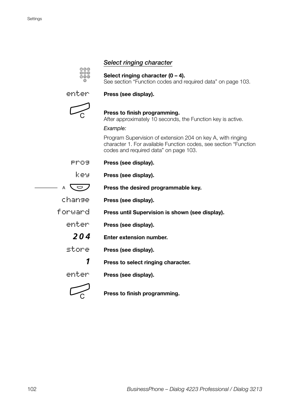 Select ringing character | AASTRA 4223 Professional for BusinessPhone User Guide User Manual | Page 102 / 138